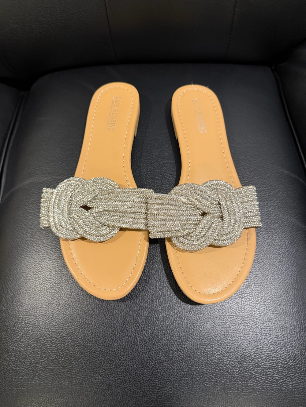 Cape Robbin Silver Beaded Knot Slide Sandals